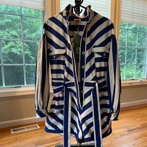 Farm Rio Blue & White Striped Romper Medium
